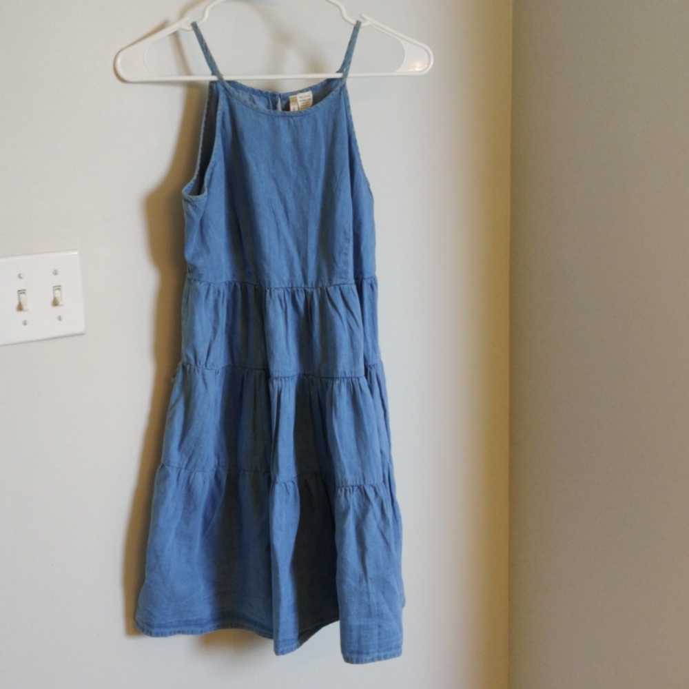 Sleeveless Chambray Ruffle Dress